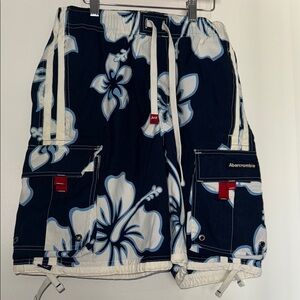 (Vintage) Abercrombie & Fitch Men's Navy Hawaiian Floral Shorts